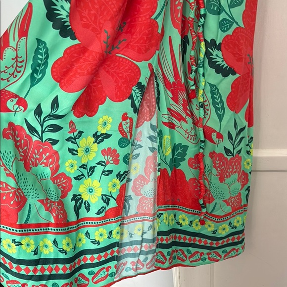 Anthropologie Red and Green Ruffled Sundress with Bishop Sleeves - Picture 6 of 7